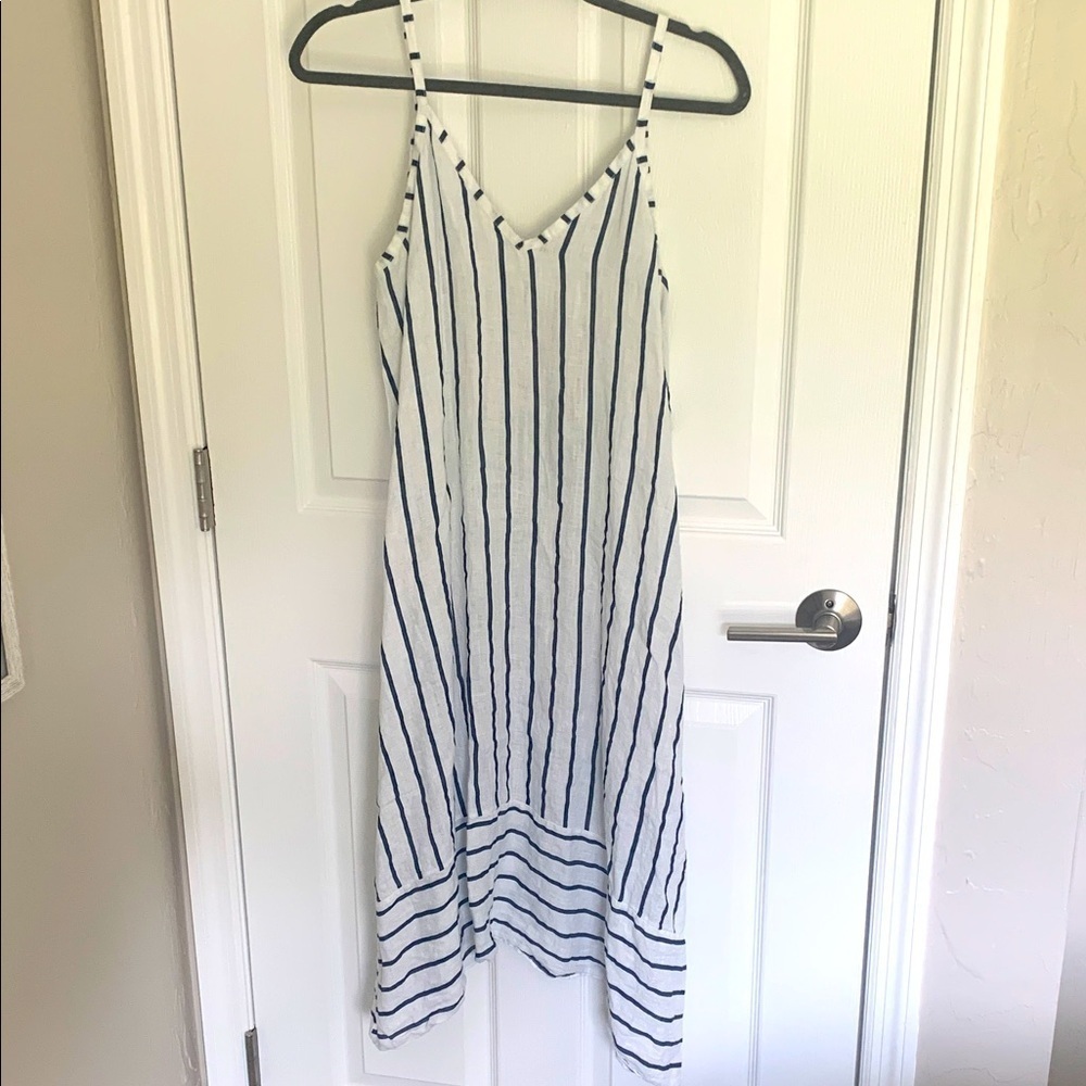 Terzo Millenio blue and white striped linen midi dress size small